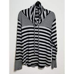 Pink Clover Boutique Striped Funnel Neck Top – Black / Grey – Large